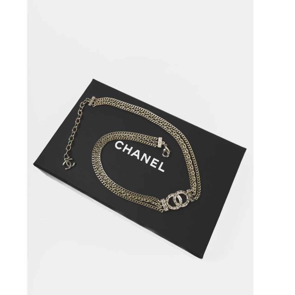 🖤Chanel Gold Triple Chain And Crystal CC Choker Neckl